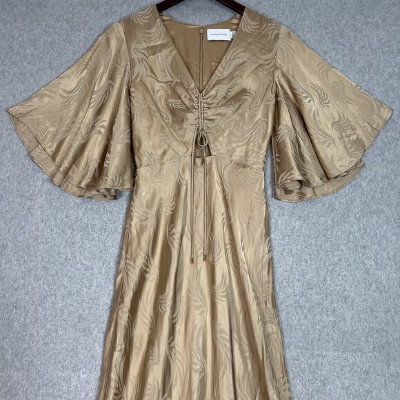 Significant Other Beige Lillian Jacquard Satin A Line Maxi Dress Size 2 - Picture 2 of 10